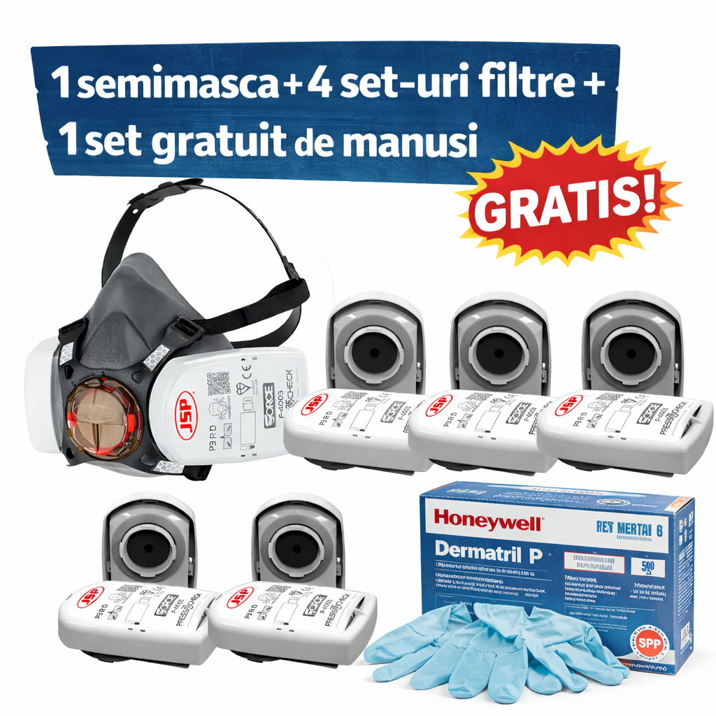 1 semimasca JSP FORCE8 + 4 perechi de filtre ABEK1P3 + 1 cutie de manusi