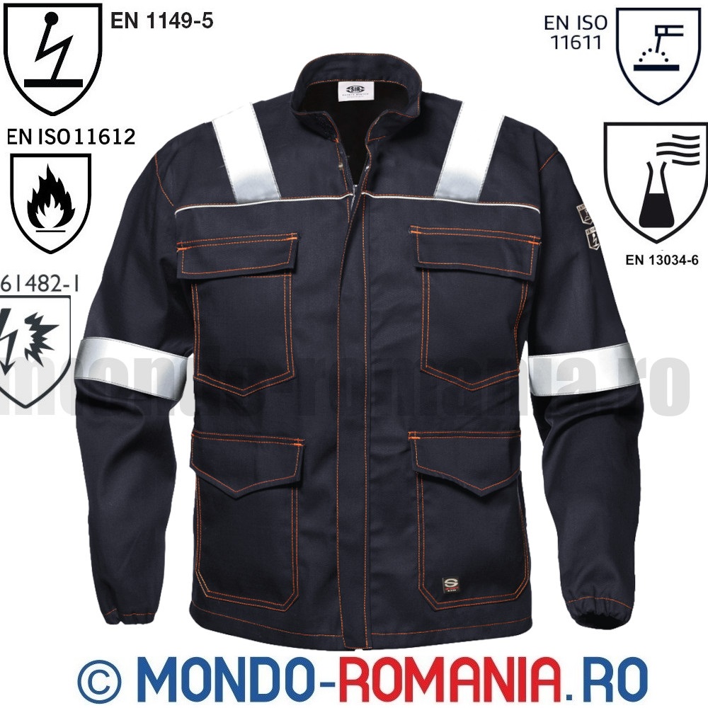 Jacheta ignifuga, antistatica, arc electric, antichimica, cu benzi reflectorizante