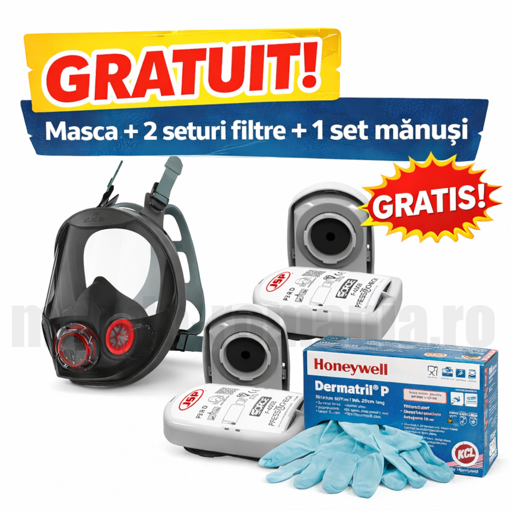 Masca integrala de gaze echipata cu 2 seturi de filtre ABEK1P3